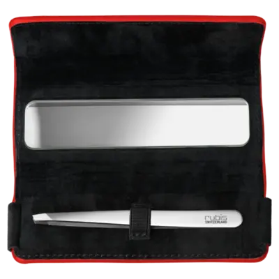 Red Leather Tweezer Case with Mirror